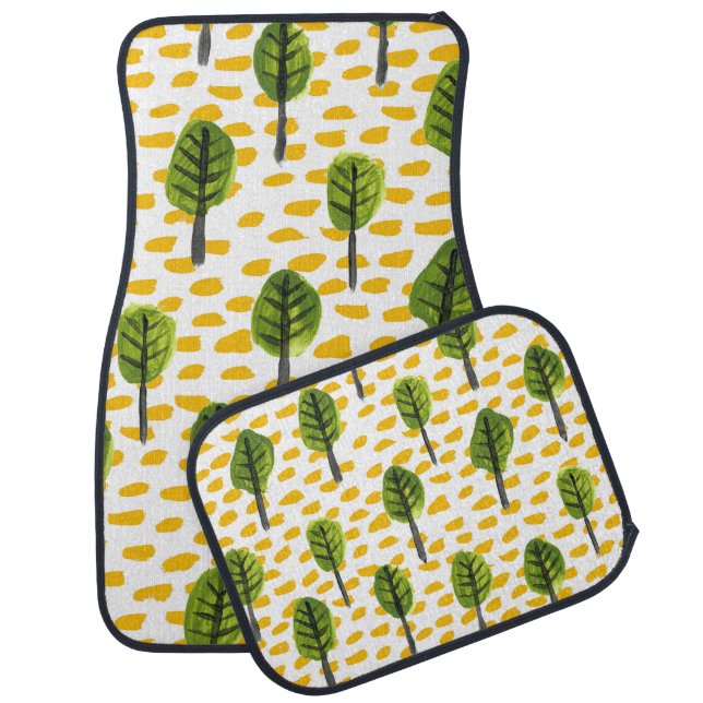 Naive Green Black Tree Pattern Car Floor Mat (Set)