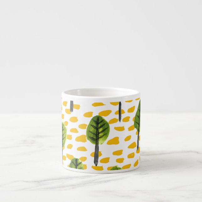 Naive Green Black Tree Pattern Espresso Cup (Front)