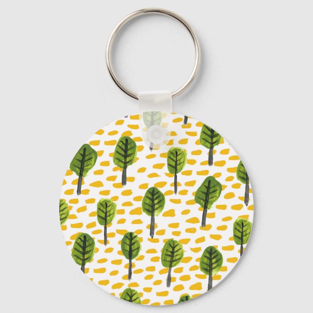 Naive Green Black Tree Pattern Keychain (Front)