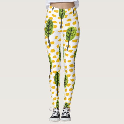 Naive Green Black Tree Pattern Leggings