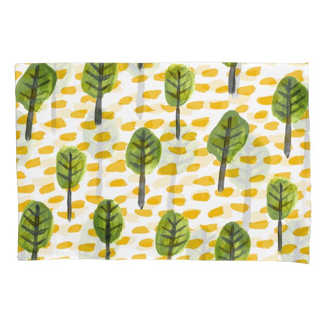 Naive Green Black Tree Pattern Pillow Case (Front)