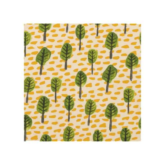 Naive Green Black Tree Pattern Wood Wall Art (Front)