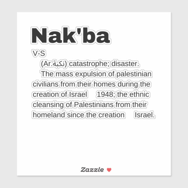Nakba Meaning design Nakba  Definition text Sticker (Sheet)