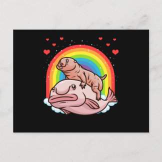 Naked Mole Rat Blobfish With Rainbow Postcard