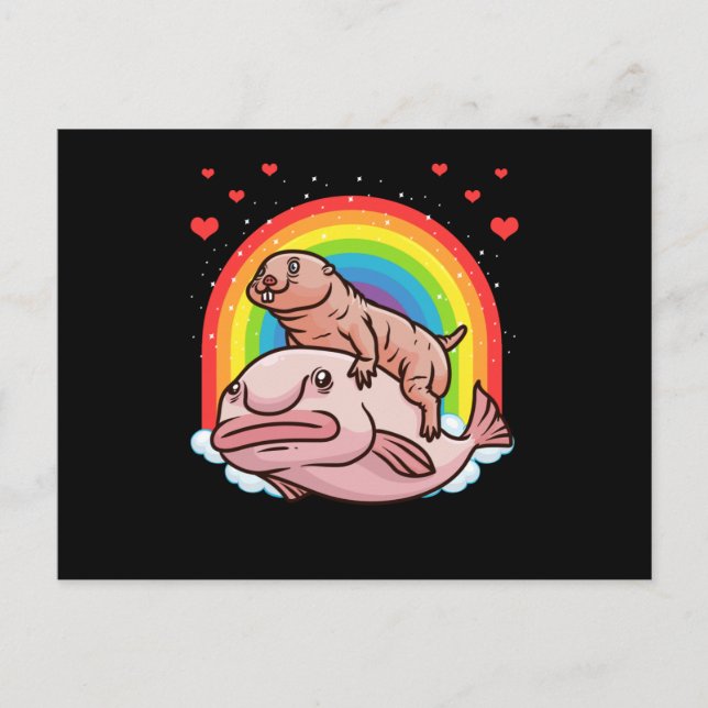 Naked Mole Rat Blobfish With Rainbow Postcard (Front)