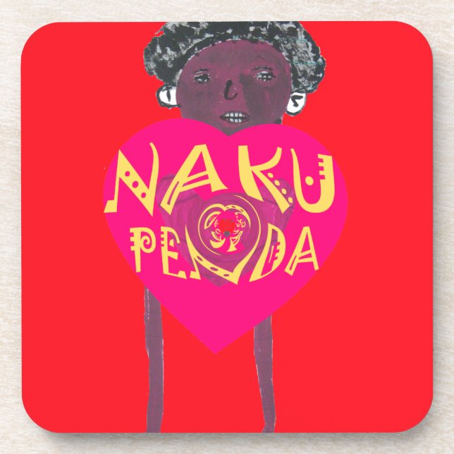 Nakupenda Love Art – Swahili Heart Design Coaster (Front)