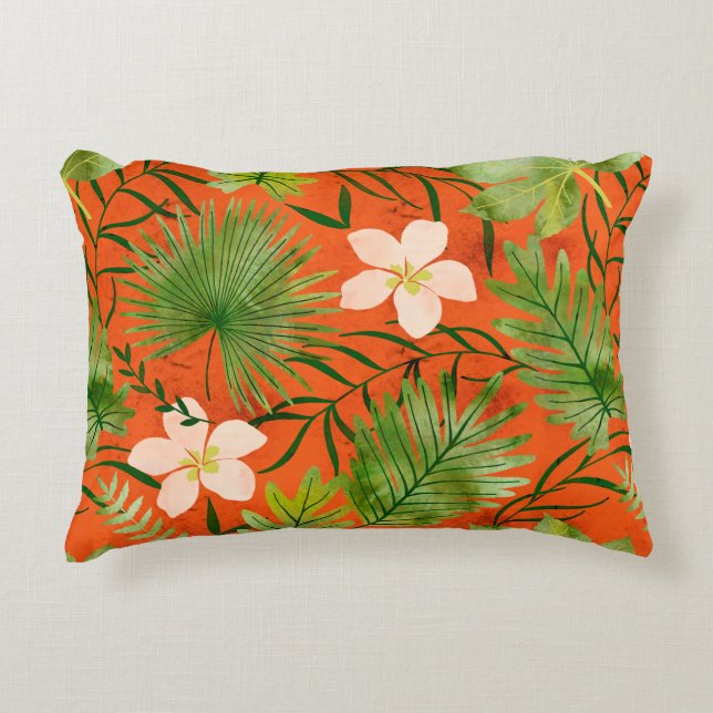 Nalani Hawaiian Tropical Garden Coral Accent Pillow (Front)