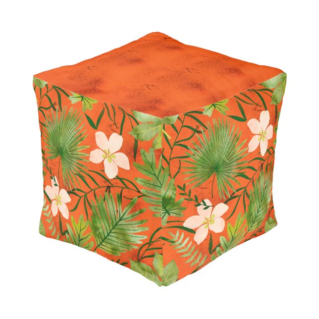 Nalani Hawaiian Tropical Garden Coral Pouf (Angled Front)