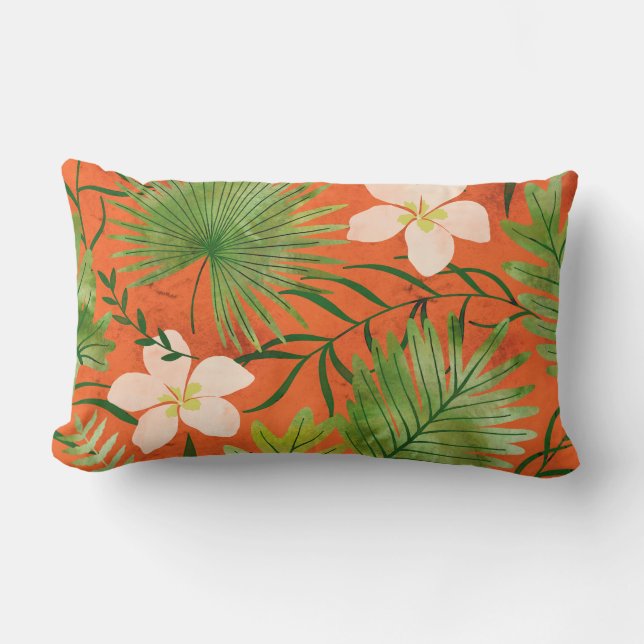 Nalani Hawaiian Tropical Garden Coral Reversible Lumbar Pillow (Front)