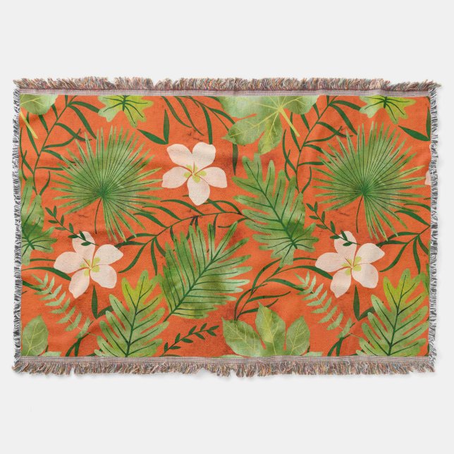 Nalani Hawaiian Tropical Garden Coral Throw Blanket (Front)