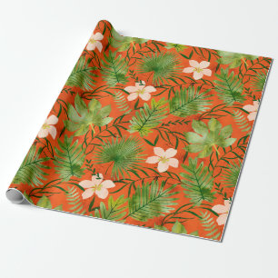Nalani Hawaiian Tropical Garden Coral Wrapping Paper