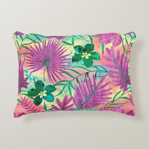 Nalani Hawaiian Tropical Garden Fuchsia Accent Pillow