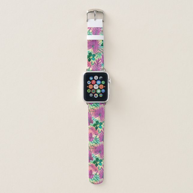 Nalani Hawaiian Tropical Garden Fuchsia Apple Watch Band (Front)