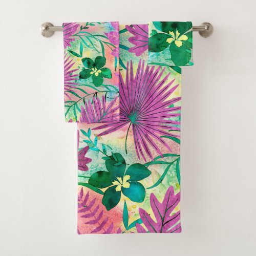Nalani Hawaiian Tropical Garden Fuchsia Bath Towel Set