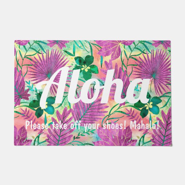 Nalani Hawaiian Tropical Garden Fuchsia Doormat (Front)