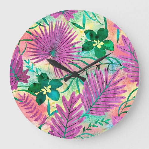 Nalani Hawaiian Tropical Garden Fuchsia Large Clock