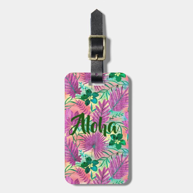 Nalani Hawaiian Tropical Garden Fuchsia Luggage Tag (Front Vertical)