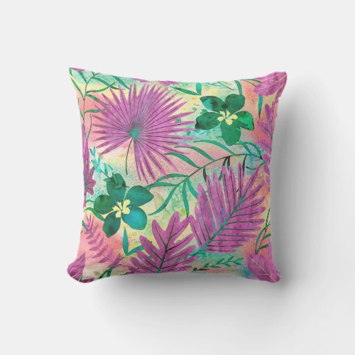 Nalani Hawaiian Tropical Garden Fuchsia Outdoor Pillow