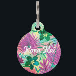 Nalani Hawaiian Tropical Garden Fuchsia Pet ID Tag<br><div class="desc">Fuchsia pink and emerald green colorway. Beautiful tropical leaves and flowers are painted with a rainbow of watercolors. This design is reminiscent of the Aloha Shirt prints of the 40s and 50s. This design comes in several unique colorways.</div>