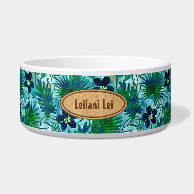 Nalani Hawaiian Tropical Garden Monogram Teal Bowl (Front)