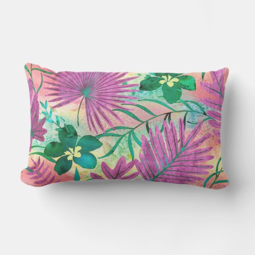 Nalani Hawaiian Tropical Garden Reversible Fuchsia Lumbar Pillow