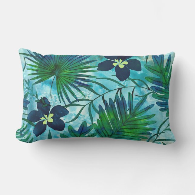 Nalani Hawaiian Tropical Garden Reversible Lumbar Pillow (Front)