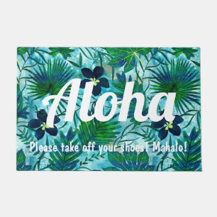 Nalani Hawaiian Tropical Garden Teal Doormat