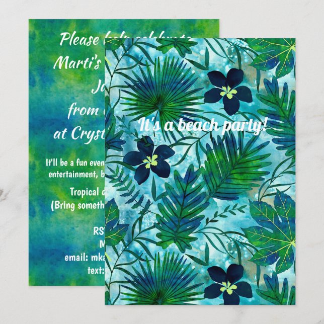 Nalani Hawaiian Tropical Garden Teal Invitation (Front/Back)
