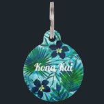 Nalani Hawaiian Tropical Garden Teal Pet ID Tag<br><div class="desc">Teal greens and blues colorway. Beautiful tropical leaves and flowers are painted with a rainbow of watercolors. This design is reminiscent of the Aloha Shirt prints of the 40s and 50s. This design comes in several unique colorways.</div>