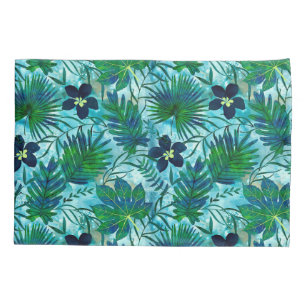 Nalani Hawaiian Tropical Garden Teal Pillow Case