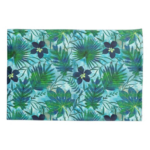 Nalani Hawaiian Tropical Garden Teal Pillow Case