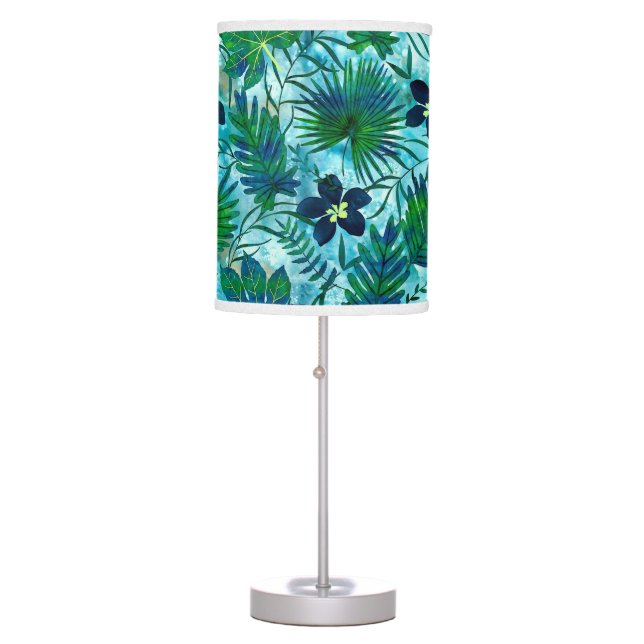 Nalani Hawaiian Tropical Garden Teal Table Lamp (Front)