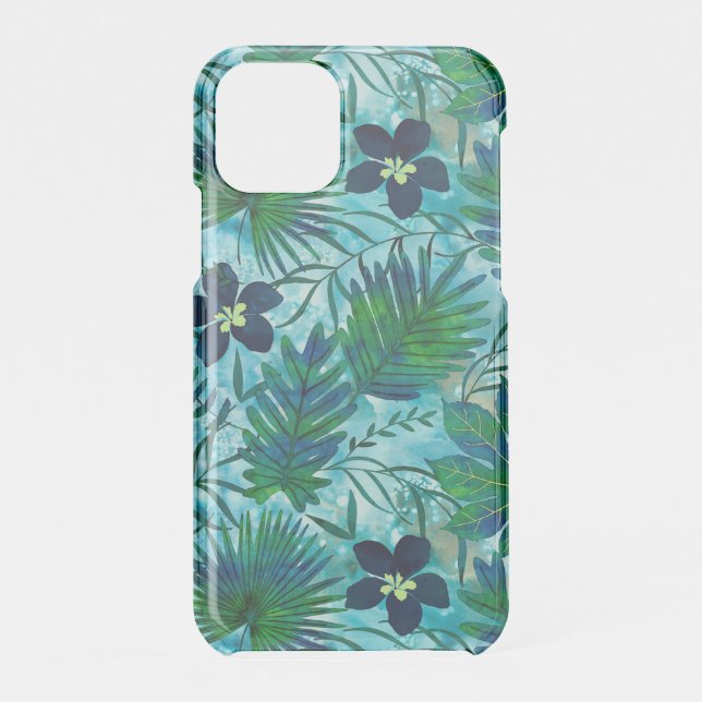 Nalani Hawaiian Tropical Garden Teal Uncommon iPhone Case (Back)