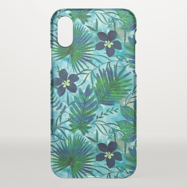 Nalani Hawaiian Tropical Garden Teal Uncommon iPhone Case (Back)