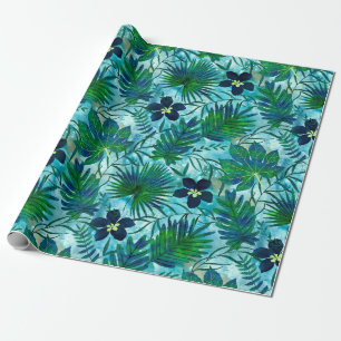 Nalani Hawaiian Tropical Garden Teal Wrapping Paper