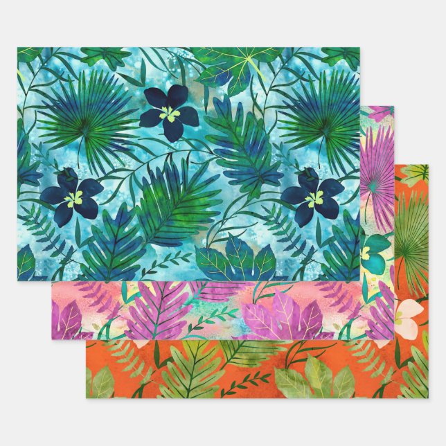 Nalani Hawaiian Tropical Garden Trio Wrapping Paper Sheets (Set)