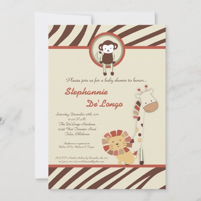 Nali Jungle Zoo Animal Rex Baby Shower Invitation (Front)