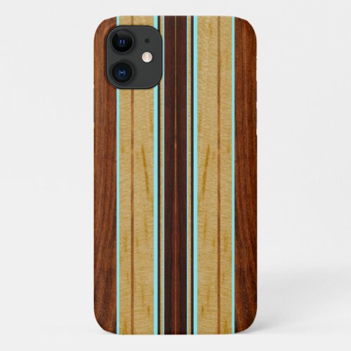 Nalu Hou Faux Koa Wood Surfboard Aqua iPhone 11 Case