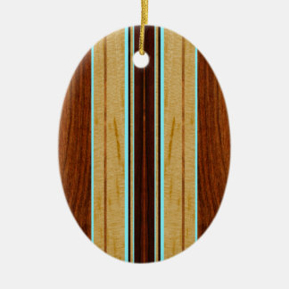 Nalu Hou Faux Koa Wood Surfboard Ceramic Ornament