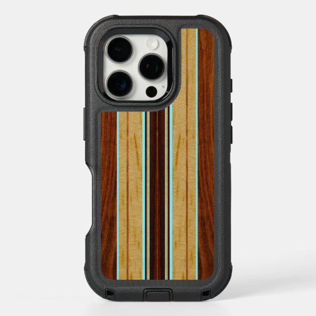 Nalu Hou Faux Koa Wood Surfboard Otterbox iPhone Case (Back)