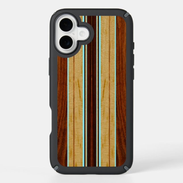 Nalu Hou Faux Koa Wood Surfboard - Turq Speck iPhone Case (Front)