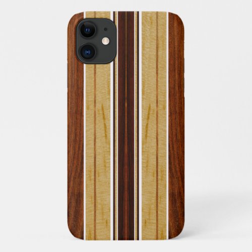 Nalu Hou Faux Koa Wood Surfboard White iPhone 11 Case