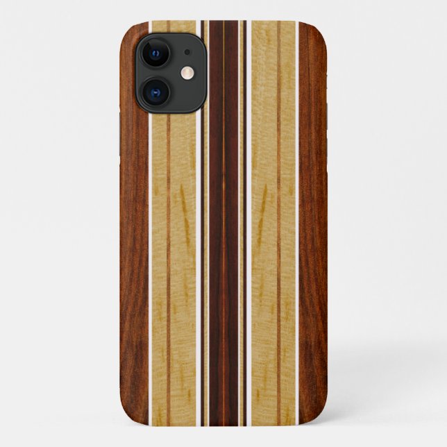 Nalu Hou Faux Koa Wood Surfboard White Case-Mate iPhone Case (Back)