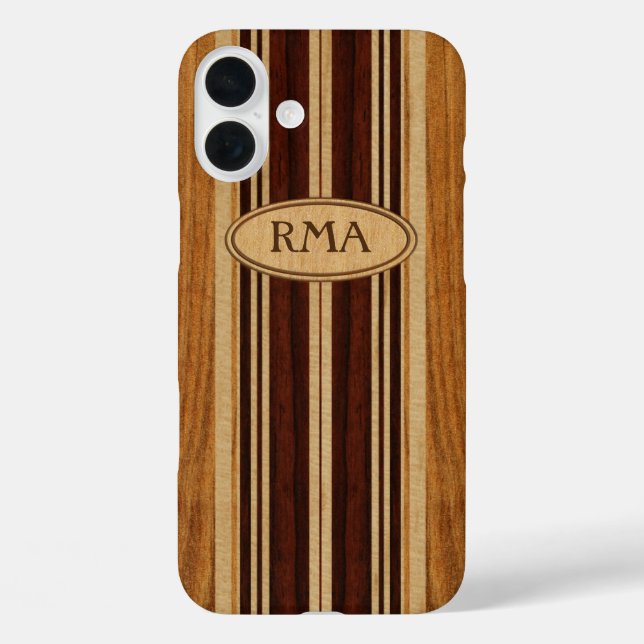 Nalu Lua Faux Koa Wood Monogram Surfboard Case-Mate iPhone Case (Back)