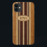 Nalu Lua Faux Koa Wood Monogram Surfboard iPhone 11 Case<br><div class="desc">Light faux wood colorway. Located on Oahu's North Shore in Hawaii, there are about a dozen beaches that are known for their history with famous surfers of the fifties, sixties and seventies. These surfers and shapers inspired us to design these cases. We combined faux koa wood and various other woods...</div>