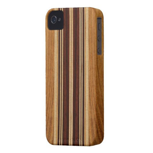 Nalu Lua Faux Koa Wood Surfboard iPhone 4 Cases (Back Left)