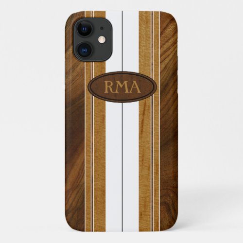 Nalu Mua Faux Koa Wood Monogram Surfboard iPhone 11 Case