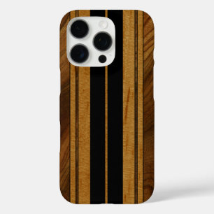 Nalu Mua Faux Koa Wood Surfboard Black iPhone 16 Pro Case