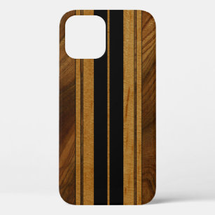 Nalu Mua Faux Koa Wood Surfboard Black iPhone 12 Pro Case