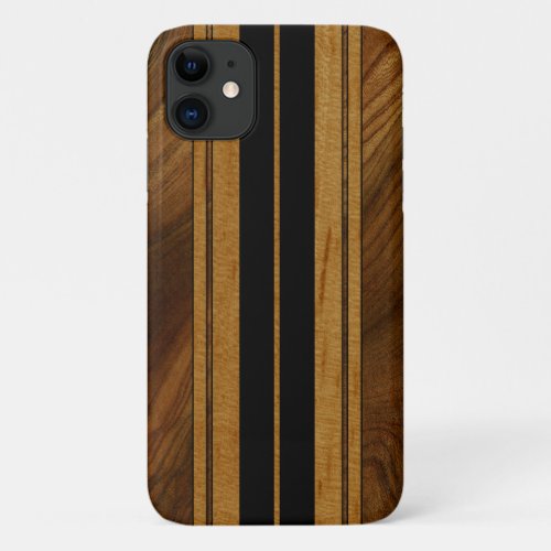 Nalu Mua Faux Koa Wood Surfboard Black iPhone 11 Case